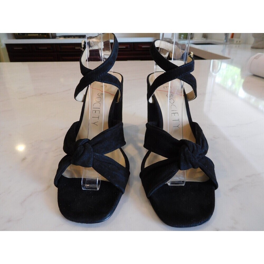 SOLE SOCIETY "Joanan" Black Suede Leather Ankle Strap Criss-Cross Sandals 8.5M - Picture 5 of 11